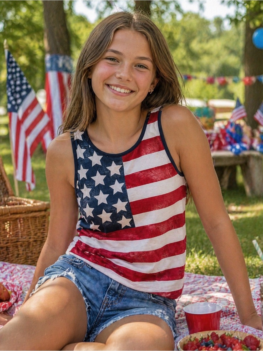 USA Youth Tank Top Red, White & Blue Flag SZ 14/16 America250